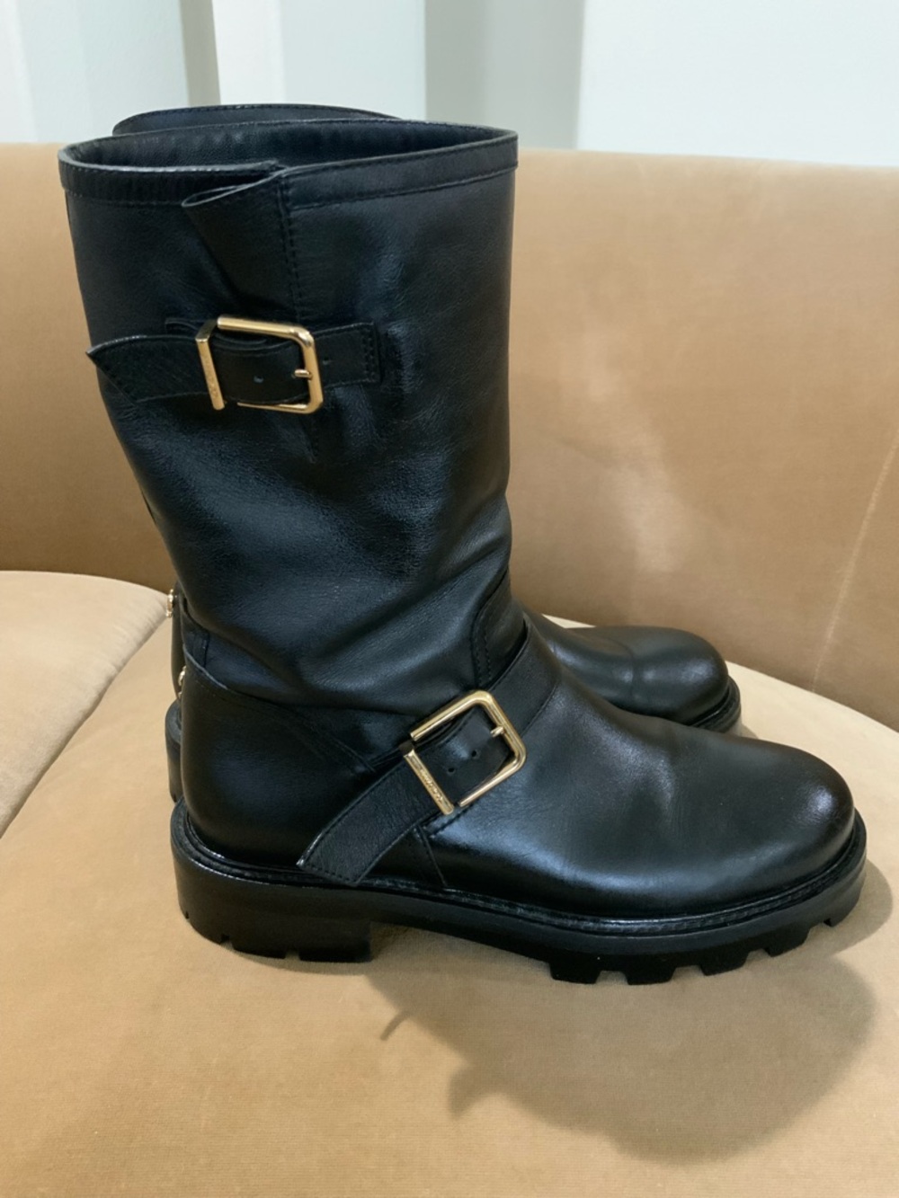 Jimmy Choo Biker Textured Leather Boots sz 39 - Picture 4 of 16